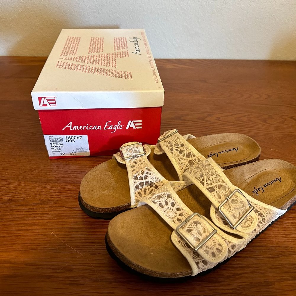 American Eagle Sandal Slides Robyn Size 12 Cream Lace *NEW*